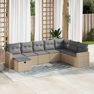 vidaXL 8-delige Loungeset met kussens poly rattan beige