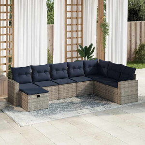 vidaXL 8-delige Loungeset met kussens poly rattan grijs
