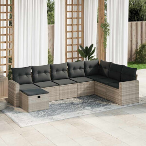 vidaXL 8-delige Loungeset met kussens poly rattan lichtgrijs