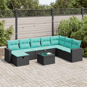 vidaXL 9-delige Loungeset met kussens poly rattan zwart
