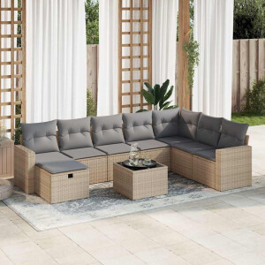 vidaXL 9-delige Loungeset met kussens poly rattan beige