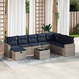 vidaXL 9-delige Loungeset met kussens poly rattan grijs