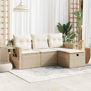 vidaXL 4-delige Loungeset met kussens poly rattan beige