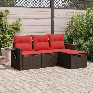 vidaXL 4-delige Loungeset met kussens poly rattan bruin
