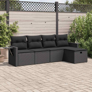 vidaXL 5-delige Loungeset met kussens poly rattan zwart