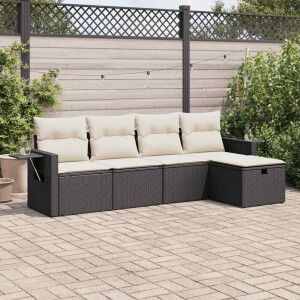 vidaXL 5-delige Loungeset met kussens poly rattan zwart