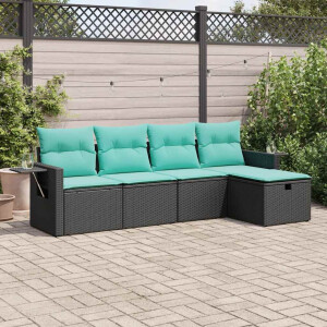 vidaXL 5-delige Loungeset met kussens poly rattan zwart
