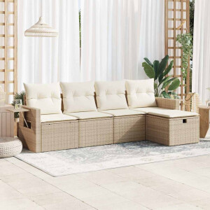vidaXL 5-delige Loungeset met kussens poly rattan beige