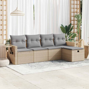 vidaXL 5-delige Loungeset met kussens poly rattan beige