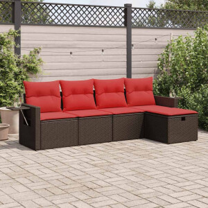 vidaXL 5-delige Loungeset met kussens poly rattan bruin