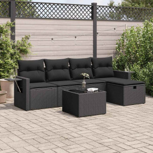 vidaXL 6-delige Loungeset met kussens poly rattan zwart