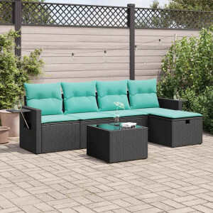vidaXL 6-delige Loungeset met kussens poly rattan zwart