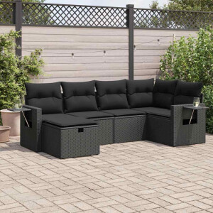 vidaXL 6-delige Loungeset met kussens poly rattan zwart