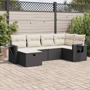 vidaXL 6-delige Loungeset met kussens poly rattan zwart