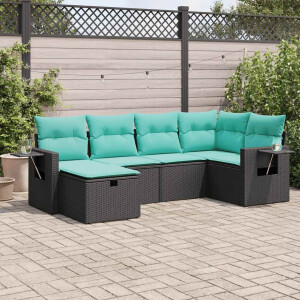 vidaXL 6-delige Loungeset met kussens poly rattan zwart