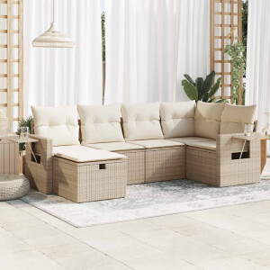 vidaXL 6-delige Loungeset met kussens poly rattan beige