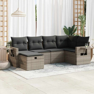 vidaXL 6-delige Loungeset met kussens poly rattan grijs