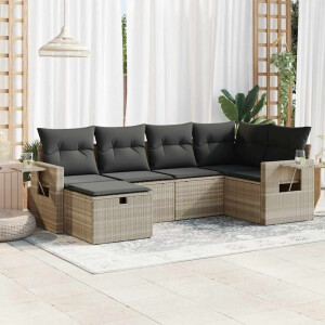 vidaXL 6-delige Loungeset met kussens poly rattan lichtgrijs