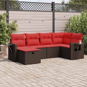 vidaXL 6-delige Loungeset met kussens poly rattan bruin