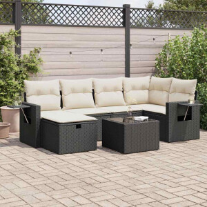 vidaXL 7-delige Loungeset met kussens poly rattan zwart