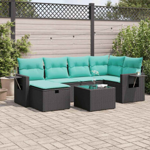 vidaXL 7-delige Loungeset met kussens poly rattan zwart
