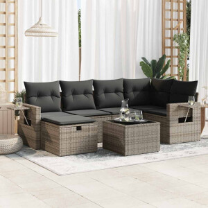 vidaXL 7-delige Loungeset met kussens poly rattan grijs