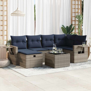 vidaXL 7-delige Loungeset met kussens poly rattan grijs