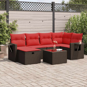 vidaXL 7-delige Loungeset met kussens poly rattan bruin