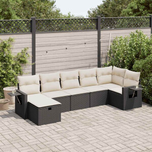 vidaXL 7-delige Loungeset met kussens poly rattan zwart