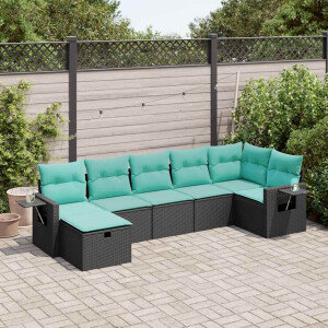 vidaXL 7-delige Loungeset met kussens poly rattan zwart