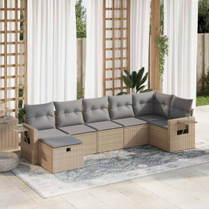 vidaXL 7-delige Loungeset met kussens poly rattan beige
