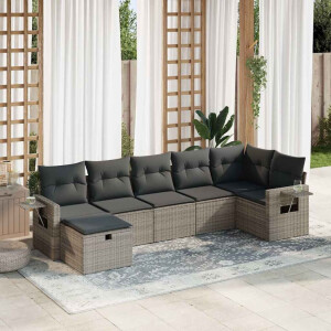 vidaXL 7-delige Loungeset met kussens poly rattan grijs