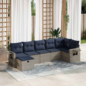 vidaXL 7-delige Loungeset met kussens poly rattan grijs