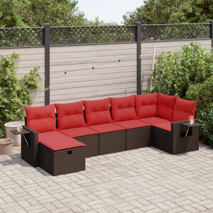 vidaXL 7-delige Loungeset met kussens poly rattan bruin