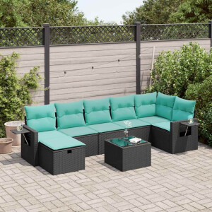 vidaXL 8-delige Loungeset met kussens poly rattan zwart