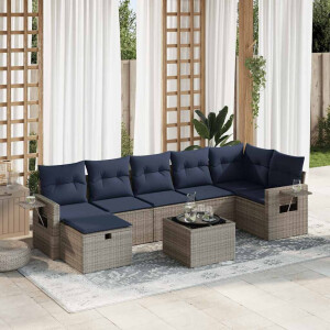 vidaXL 8-delige Loungeset met kussens poly rattan grijs