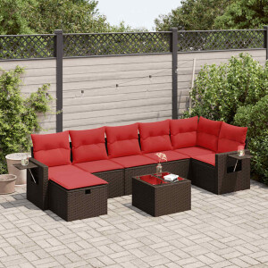 vidaXL 8-delige Loungeset met kussens poly rattan bruin