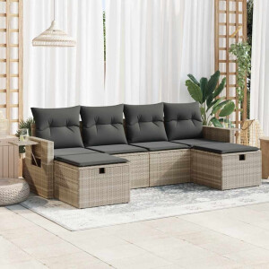 vidaXL 6-delige Loungeset met kussens poly rattan lichtgrijs