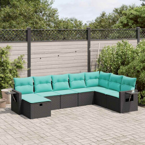 vidaXL 8-delige Loungeset met kussens poly rattan zwart