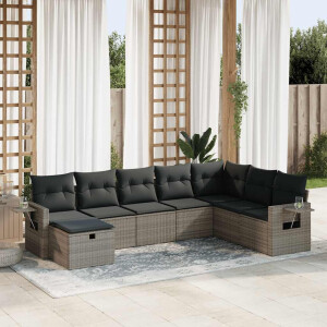 vidaXL 8-delige Loungeset met kussens poly rattan grijs