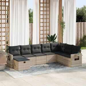 vidaXL 8-delige Loungeset met kussens poly rattan lichtgrijs