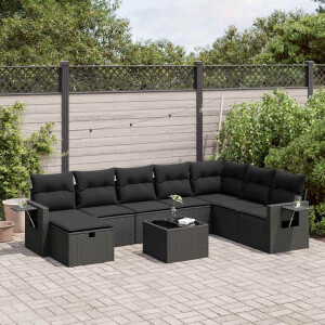 vidaXL 9-delige Loungeset met kussens poly rattan zwart