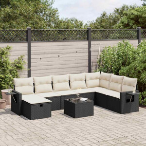 vidaXL 9-delige Loungeset met kussens poly rattan zwart
