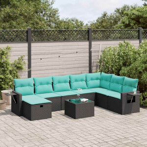 vidaXL 9-delige Loungeset met kussens poly rattan zwart