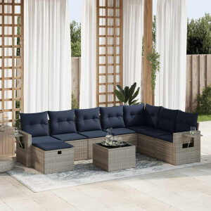 vidaXL 9-delige Loungeset met kussens poly rattan grijs