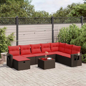 vidaXL 9-delige Loungeset met kussens poly rattan bruin