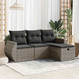 vidaXL 4-delige Loungeset met kussens poly rattan grijs