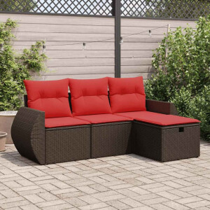 vidaXL 4-delige Loungeset met kussens poly rattan bruin