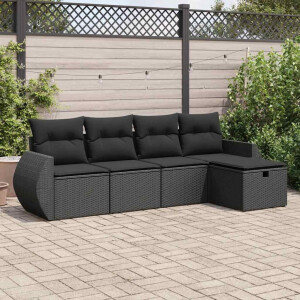 vidaXL 5-delige Loungeset met kussens poly rattan zwart
