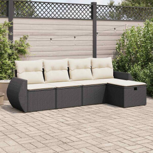 vidaXL 5-delige Loungeset met kussens poly rattan zwart